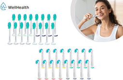 Wellhealth - Set van 16 of 32 opzetborsteltjes voor Philips Sonicare - Grondige reiniging en zacht voor tandvlees - Wit (16 of 32 stuks)