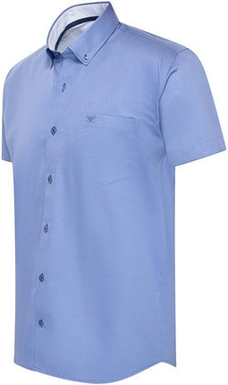 Cappuccino Italia Toscana - Heren Overhemd Korte Mouw - Stretch - Blauw - Maat XXL