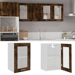 vidaXL - Wandkast - Lyon - 40x31x60 - cm - glas - en - bewerkt - hout - gerookt - eikenkleurig