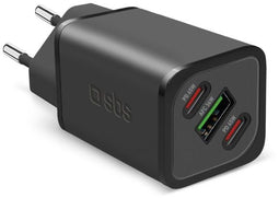SBS 65W GaN oplader - 1x USB type-A 2x USB type-C - Power Delivery 3.0 - max 12V 3A