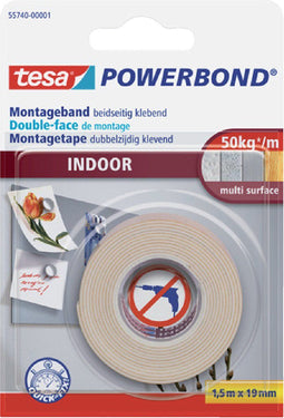 Dubbelzijdig montagetape tesa indoor 1.5mx19mm wit | 12 stuks