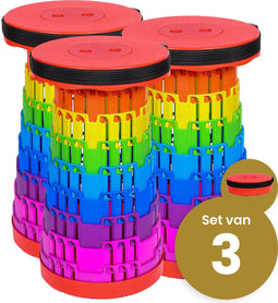 Opvouwbare kruk extra strong regenboog per 3 - telescopische kruk - 250 kg - inklapbare kruk - draagbaar - kampeerstoel - opstapkrukje