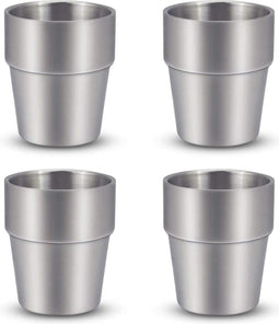Roestvrij stalen bekers Set van 4 Dubbele Muur Geïsoleerde Metalen Cups Stapelbaar en Onbreekbaar Drinkbekers Randloze Zweetvrije Bier Tumbler voor Cocktails Koffie Thee Smoothies