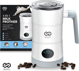 Infinity Goods 4-in-1 Melkopschuimer - 350 ml - Warm en koud opschuimen - Wit