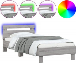 vidaXL - Bedframe - met - hoofdbord - en - LED - grijs - sonoma - eikenkleur - 90x190 - cm
