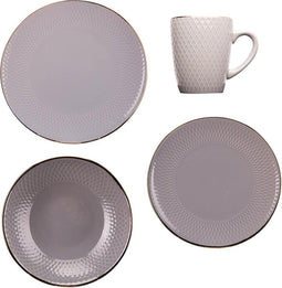 Cosy & Trendy Ravenna grey - serviesset 6 persoons - 24 delig - met Table Style droogbloemen