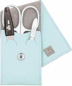 Erbe Solingen 3-delige Manicure Etui met Drukknoop sluiting Zacht Blauw (ERBE9670)