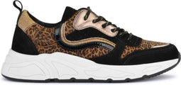 PS Poelman Carocel - Dames Sneakers - Suède met Luipaard Print en Metallic - Zwart Multi - Maat 40