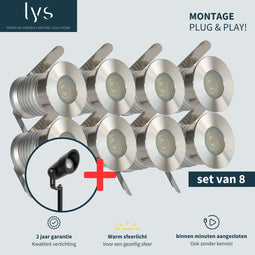 Olan Grondspots Complete Set - Tuinverlichting - 8 Aluminium/RVS Spots - Plug and Play Systeem (8 stuks)