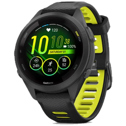 Garmin Forerunner 265S 42 mm zwart met een zwart/geel siliconen polsband