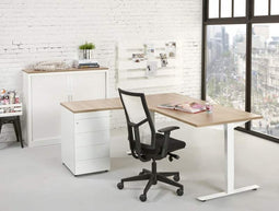 Ergonomisch t-poot wingbureau design teez breed 160cm diep 120cm bladkleur lichtgrijs framekleur zwart (ral9005) wingzijde links