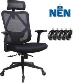 Ergonomische Bureaustoel met Hoofdsteun - Bureaustoelen voor Volwassenen - Office Chair - Gamestoel - Kantoorstoel - Volledig Verstelbaar - Incl. 3D-verstelbare Armleuningen & Verstelbare Lendensteun Incl. Stille Anti-kras wielen harde/zachte vloeren