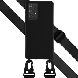 Selencia Hoesje Met Koord Geschikt voor Samsung Galaxy A53 - Selencia Siliconen hoesje met afneembaar koord - Zwart