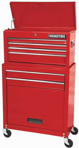 ERRO Gereedschapswagen 34CS6 - Met opzetkist - 6 lades met slot - 61,5x30x102,5 cm - Rood