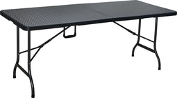 ERRO Vouwtafel - campingtafel - inklapbare tafel - plooitafel - Klaptafel met wickerlook - 180x74cm - zwart