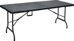 ERRO Vouwtafel - Campingtafel - inklapbare tafel - plooitafel - klaptafel met houtlook - 180x74cm - zwart