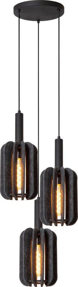 Lucide RAFAL - Hanglamp - Ø 50 cm - 3xE27 - Dimbaar - Grijs