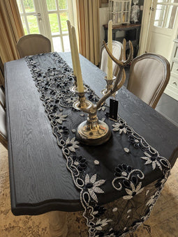 PTMD Elvive Silver Polyester Embroidered Table Runner