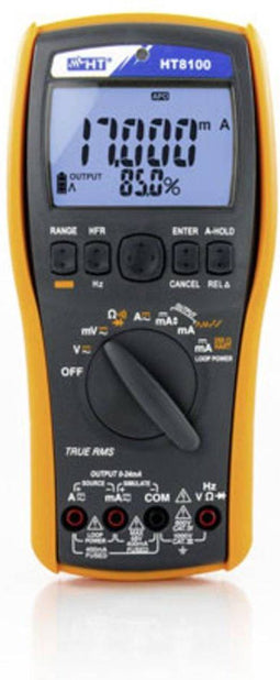 HT Instruments HT8100 Kalibrator Spanning, Stroomsterkte, Weerstand, Frequentie 4x AA batterij (penlite), meegeleverd
