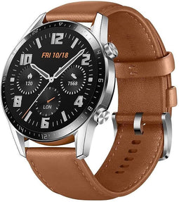 Huawei Watch GT 2 46 mm zilver met bruine lederband