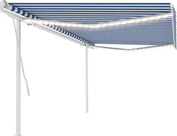 vidaXL - Luifel - handmatig - uittrekbaar - met - LED - 5x3 - m - blauw - en - wit