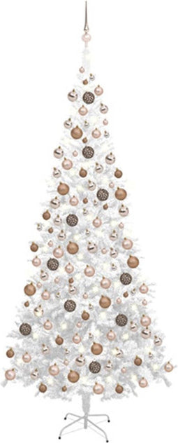 vidaXL - Kunstkerstboom - met - verlichting - en - kerstballen - L - 240 - cm - wit