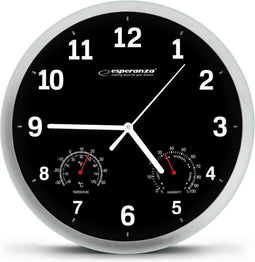 Esperanza Wandklok Lyon - Zwart - 25 cm - inclusief temperatuur- en luchtvochtigheidsmeter