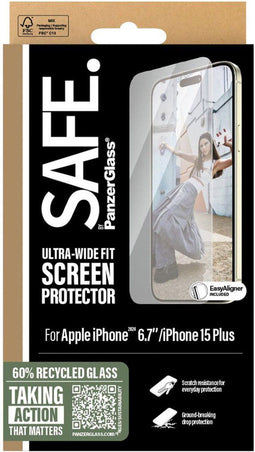 PanzerGlass SAFE - Screenprotector - 9H gehard glas - Ultra-clear - iPhone 16 Plus iPhone 15 Plus