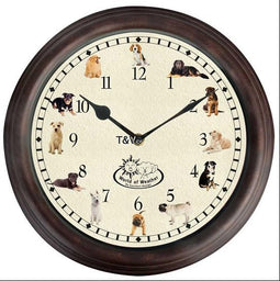 Esschert design - Klok met hondengeluiden bruin - 30x30x4cm