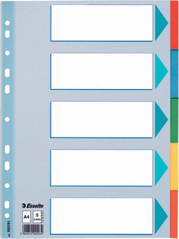 Esselte tabbladen, voor ft A4, uit karton, 5 tabs, geassorteerde kleuren