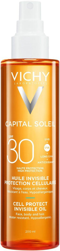 Vichy Capital Soleil - Onzichtbare Olie SPF30 - Bescherming voor lichaam gezicht haar - 200 ml