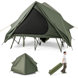 Coast Veldbed met Tent - 2-Persoons Campingbed 204 x 126 x 46 cm - Pop-up Tent 204 x 128 x 105 cm - Groen