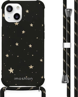 iMoshion Hoesje Geschikt voor iPhone 13 Hoesje Met Koord - iMoshion Design Hoesje met Koord - Zwart / Stars Gold