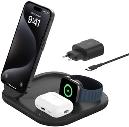 Belkin BoostCharge 3-in-1 - Magnetische Inklapbare Draadloze Lader Qi2 15W - Zwart
