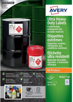 Etiket avery b7651-50 38x21mm polyester wit 3250st | 5 stuks