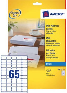 Etiket Avery J8651-10 38.1x21.2mm wit 650stuks