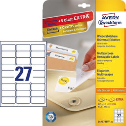 ETIKET AVERY L4737REV-25 63.5X29.6MM AFNEEMBAAR WIT 675STUKS