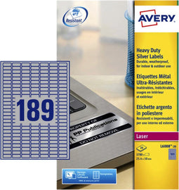 Etiket Avery L6008-20 25.4x10mm zilver 3780stuks