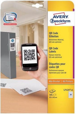 Etiket avery l7121-25 qr code 45x45mm opaak 500st