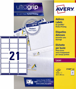 Etiket avery l7160-250 63.5x38.1mm wit 5250stuks