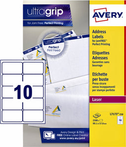Etiket avery l7173-250 99.1x57mm wit 2500stuks