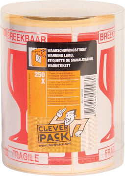 Etiket CleverPack - tekst breekbaar 80x100mm rood - 1 rol a 250 stuks