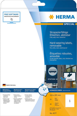 Etiket herma 4577 210x297mm a4 folie 20st wit