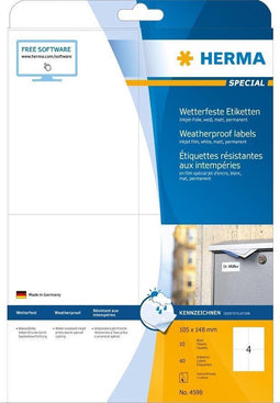 Etiket herma 4598 105x148mm a4 40st folie wit