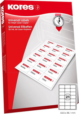 Etiket Kores ILK 63,5x38,1mm afgerond, doos a 100 vel 21 Etiketten per vel