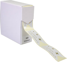 Etiket - papier - Happy holidays - 60x30mm - wit/goud - rol à 500 stuks