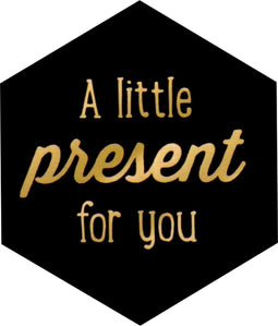 Etiket | papier | Little present for you | 50x43mm | zwart/goud | rol à 500 stuks