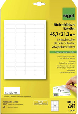 etiket Sigel afneembaar 45,7x21,2mm wit doos à 25 vel 48 etiketten per vel