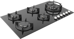 ETNA KGGF890ZTA - Inbouw gas-op-glaskookplaat - 90 cm - 5 pits inclusief wok - Zwart glas