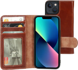 Mobiparts Excellent Wallet Case - Flip Cover - Echt leder - Bruin (iPhone 13 mini)